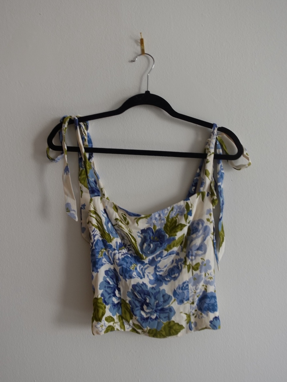 Reformation Blue and White Floral Tie-Shoulder Cami